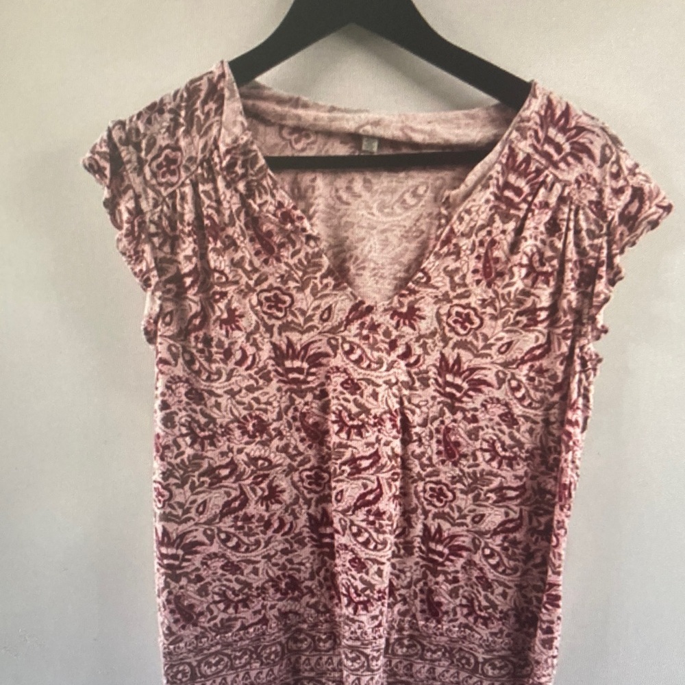 Lucky Brand Pink Floral Paisley Paisley V-Neck Top Women’s Size Large